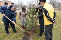 Первые лица области и города высадили деревья в новом сквере в Трусовском районе